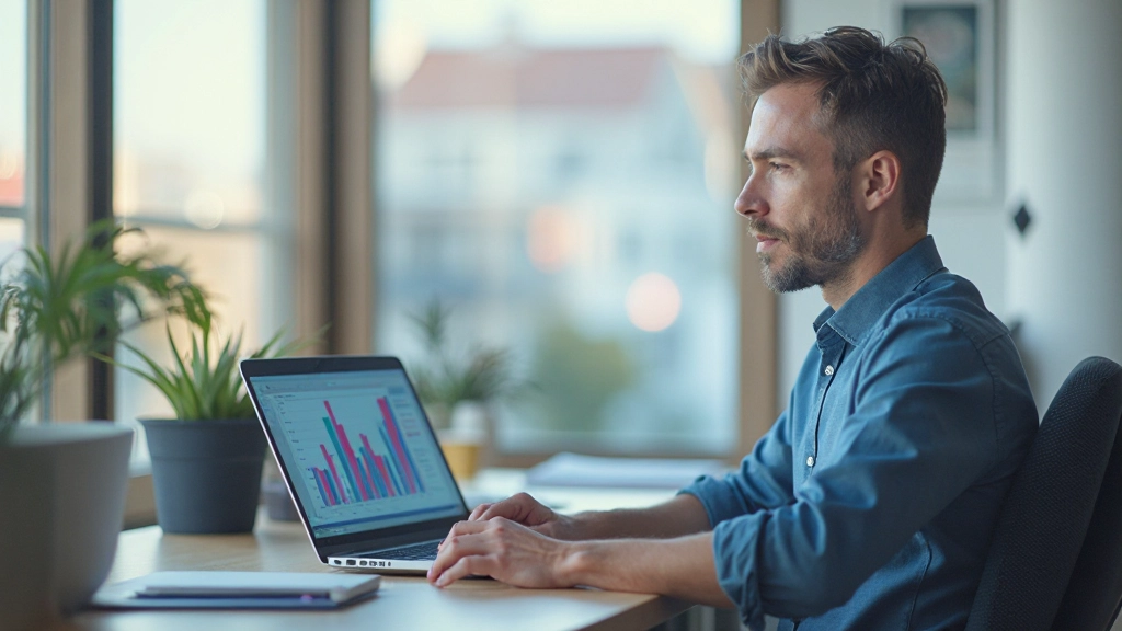 Laptop screen showing detailed analytics dashboard with multiple data metrics, conversion funnels, and performance indicators visualized in graphs