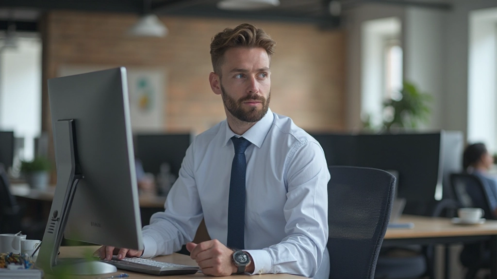 Desktop computer showing step-by-step analytics setup interface with configuration options and dashboard customization tools